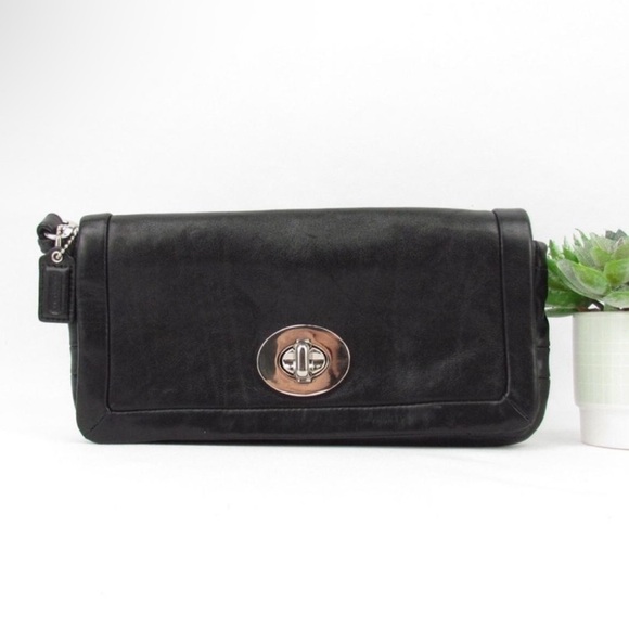 Coach Handbags - Vintage y2k Coach Black Leather Clutch with Silver Clasp